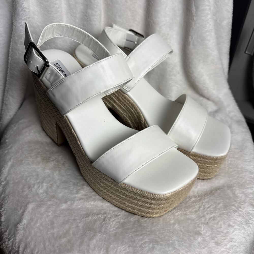 Woman's Sandals Steve Madden York White Espadrille Platform Block Heel 9.5 NWOT